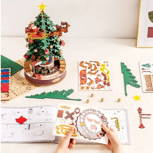 Wooden 3D Model Music Box Christmas Melody Tree