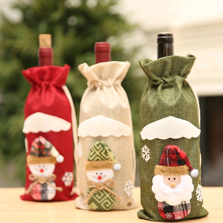 3-Pack Linen Christmas Bottle Covers